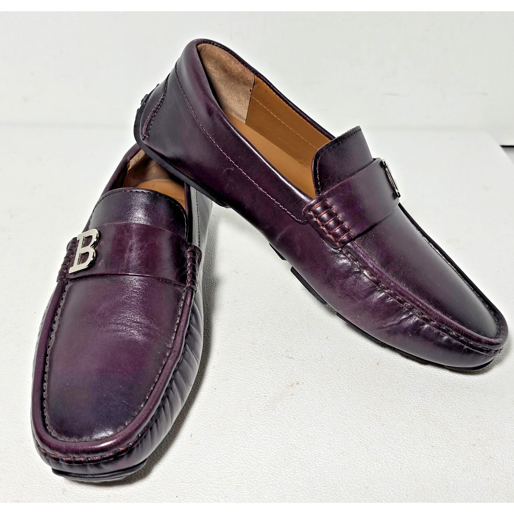 Bally PIEVO Mens Burgundy Slip On Loafer Leather Driving Moc B Logo US7.5/40.5EU